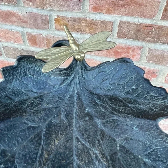 Large Brass Leaf Dragon Fly Trinket Dish Bowl Plate Catchall Accent MCM - Picture 2 of 5